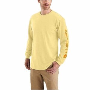 Carhartt Tee Shirt Yellow Loose Fit Heavyweight Long Sleeve With Logo Size 2XL